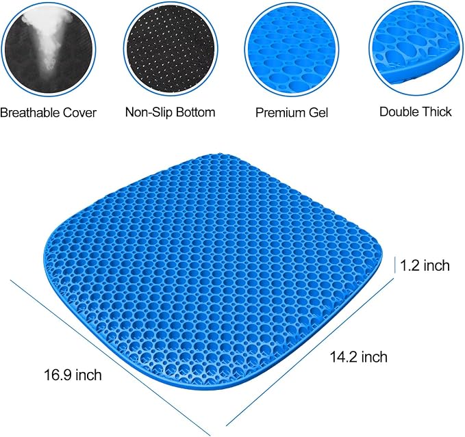 Large Gel Seat Cushion for Long Sitting with Non-Slip Cover,Soft & Breathable,Seat Cushion for Chair,Car,Office,Desk Chair,Wheelchair - Image 2