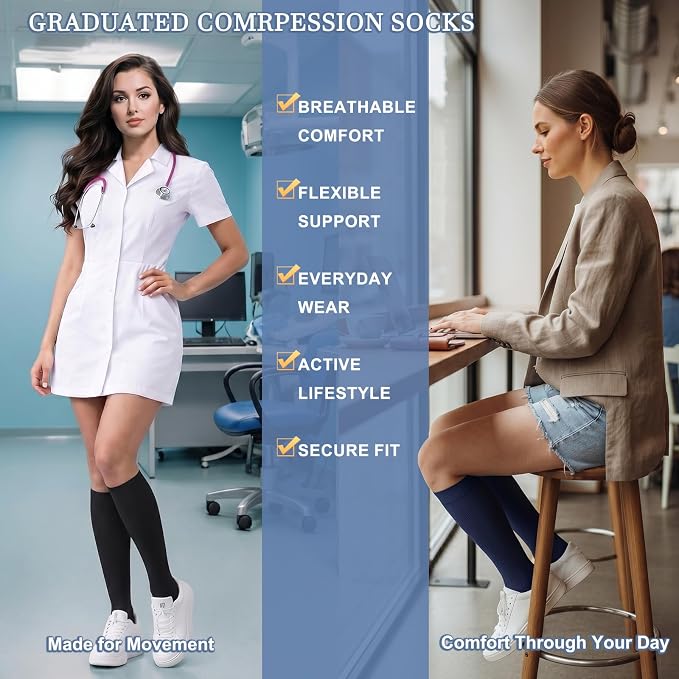 Sooverki Compression Socks for Women and Men Circulation (3/4 Pairs) is Best Support for Running Athletic Cycling Hiking - Image 3