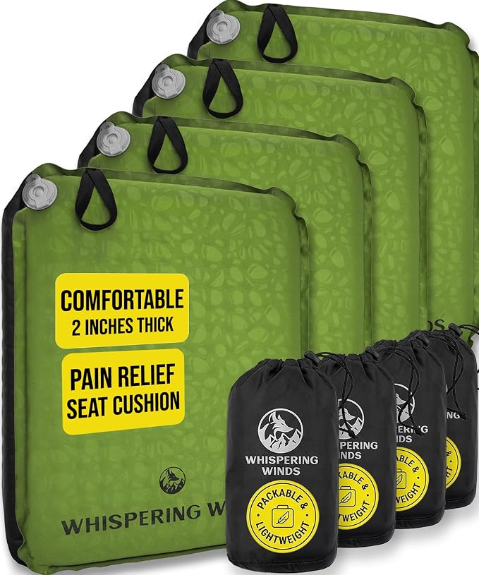 Whispering Winds Inflatable Seat Cushion | Comfortable & Packable Blow-up Foam Pad for Airplane Travel, Stadium Outdoors, Camping, Car & More by WhisperingWinds