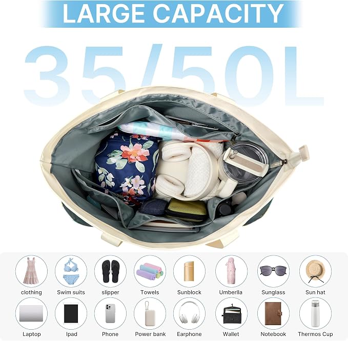 G4Free Beach Bag, Waterproof Beach Tote Pool Bags for Women | Compatible with Cup, Large Capacity Sandproof Foldable for Weekender Travel Swim - Image 6