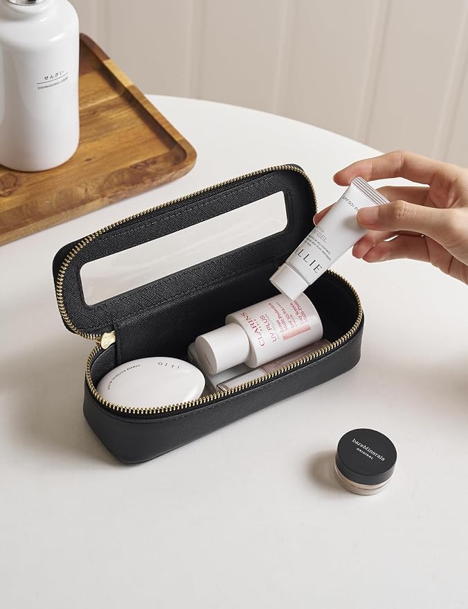 Makeup Brush Travel Case Slim Makeup Bag for Women Clear Cosmetic Bag Cute Makeup Case Black Toiletry Bag for Traveling Transparent Car Makeup Bag Aesthetic Makeup Brush Bag - Image 2