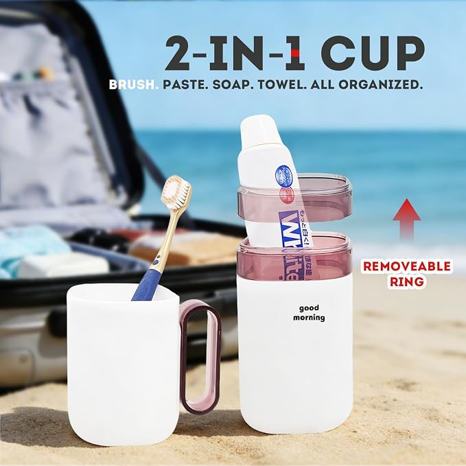 Toothbrush Travel Case,Toothbrush Holder and Rinse Cup with Handle Travel Toothbrush Cup,Multifunctional Toothbrush Cover,Large Capacit Travel Toothbrush Holder with Mouthwash Cup Purple - Image 7