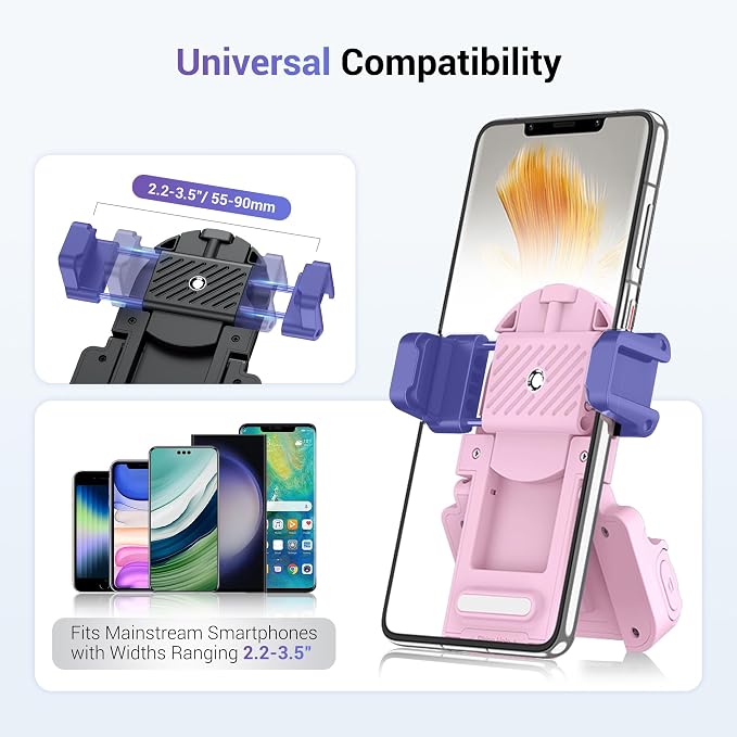 Phone Camera Grip Smartphone Photography Shooting Clip with Tripod Mount & Detachable Wireless Shutter Remote Control, Phone Selfie Grip Handle Stand for iPhone Samsung Android Phone Vlog Video Pink - Image 3