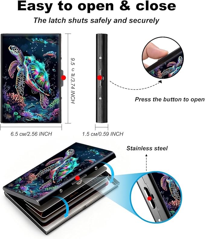 Metal Wallet,Credit Card Holder for Women,Slim RFID Blocking Credit Card Holder Thin Aluminum Wallet ID Case,6 Slot Business Mini Hard Metal Case for Women/Men,Sea Turtle Green - Image 5