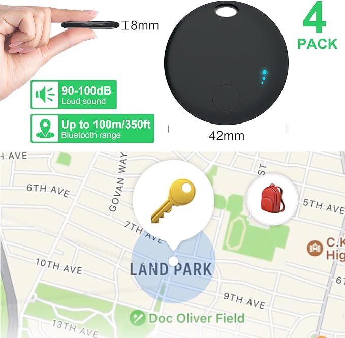 Tracker Tag 4 Packs Bluetooth Tracker, Smart Tag Locator Tracking Device, Keys Finder and Item Locator,Air Tracker Item Finders with Find My(iOS Only) Track Your Keys (Black, 4 Pack) - Image 7