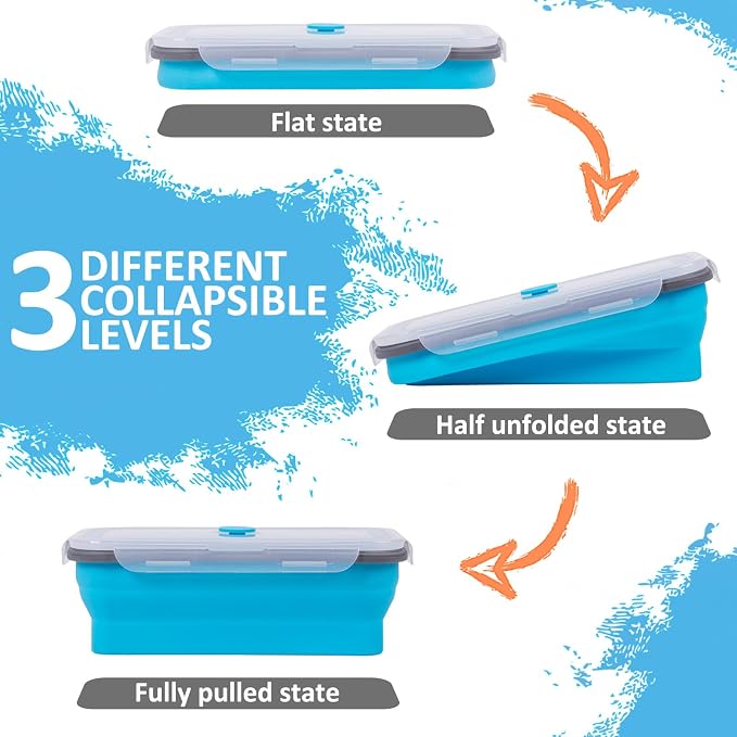 Collapsible Silicone Food Storage Containers Set with Lid & Air Vent,Foldable Lunch Containers(4PCS,Blue,40oz) - Image 3