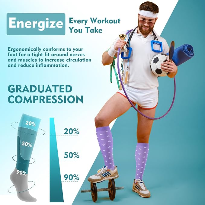 Compression Socks for Women & Men 6 Pairs | 20-30 mmHg Breathable & Moisture-Wicking Comfortable & Skin-Friendly Knee High Support Socks for Nurse, Travel, Pregnancy - Image 4