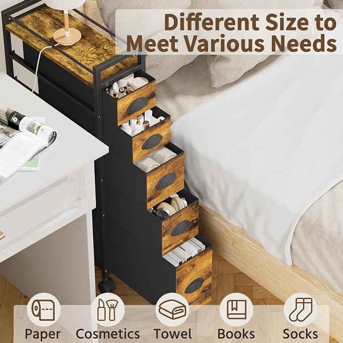 LASZOLA Narrow Cabinet Slim Storage Cart for Bathroom Small Space, 5 Tier | Skinny Rolling Organizer Shelf with Sturdy Fabric Drawers, Lightweight Mobile on Wheels, Between Washer and Dryer - Image 9