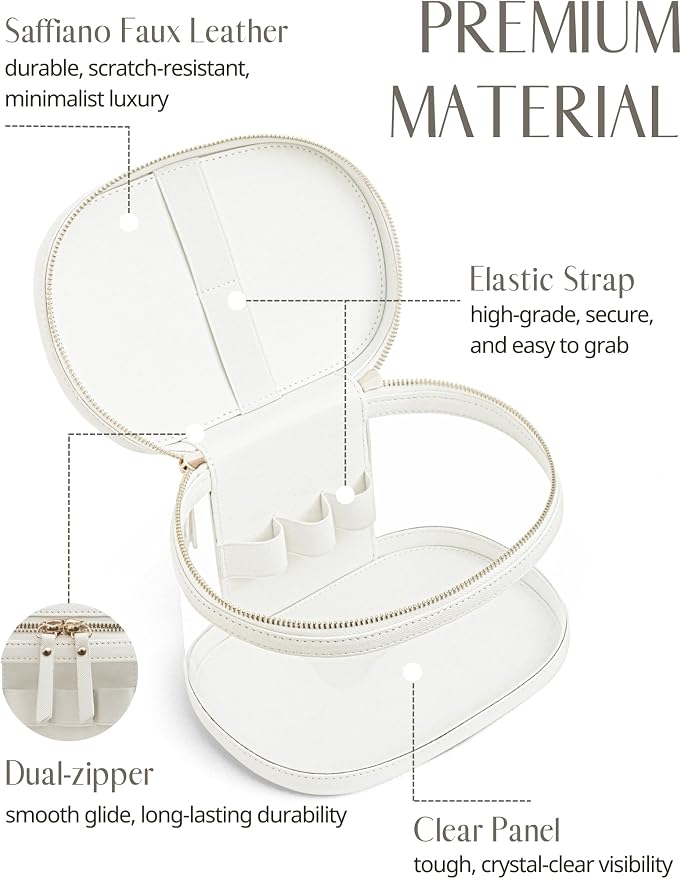 Clear Makeup Train Case Vanity Bag Make Up Travel Bag with Brush Holder, Compact Transparent Makeuo Bag for Traveling Leather Cosmetic Case Portable Travel Essentials Toiletry Organizer White - Image 5