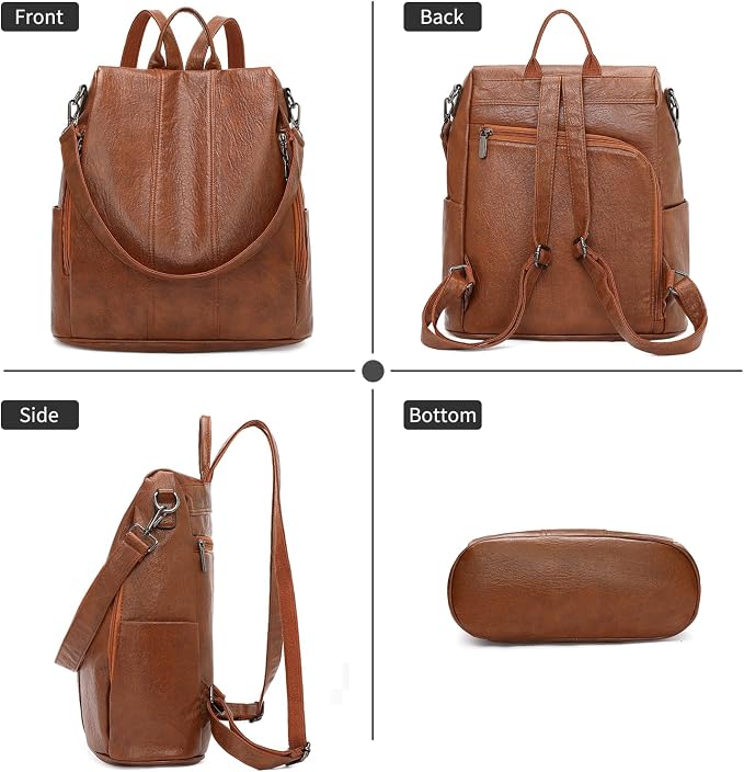 GAEKEAO Women Backpack Purse PU Leather Anti-theft Casual Shoulder Bag Convertible Large Satchel Bags for Travel Casual Work - Image 6
