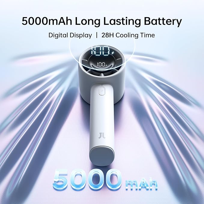 JISULIFE Handheld Turbo Fan Life10S, 28H Max Runtime, Strong Wind, Gray | For Travel, Beach & Concerts, Ultra-Quiet, 5000mAh Rechargeable Portable Fan, Powerful Cool Airflow, Gift for Women & Men - Image 3