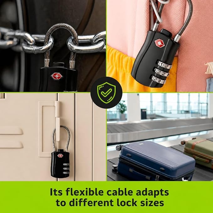 TSA Approved Luggage Lock with Combination - Resettable Cable Lock for Suitcases, Backpacks & Travel Bags - Image 6