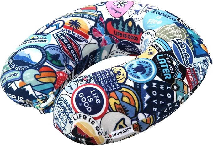 Life is Good Neck Pillow with Soft Memory | All-Over Print, U-Shaped, Cozy Cushioning Cradles Your Head and Spine for Long Trips by LifeisGood