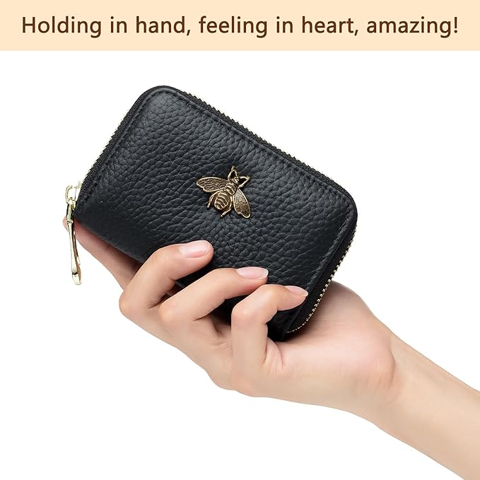 imeetu RFID Credit Card Holder, Small Card Wallet Women, Leather Card Case | Genuine Leather Women's Card & id Cases, Change Coin Purse with Zipper Keychain id Window, 20 Colors & 3 Styles, Daily, Gifts - Image 4