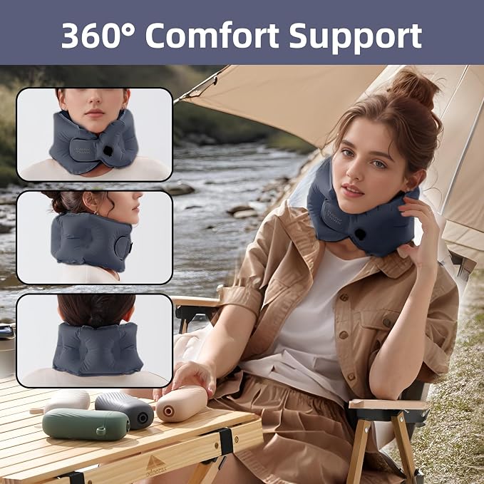 Inflatable Travel Pillow - Travel Pillow for Long Flight, Inflatable Neck Pillow for Traveling, Pocket Blow Up Pillow for Airplane, Bus, Train, Car, Office, Home (Navy Blue) - Image 6