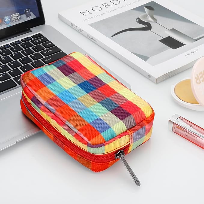 E-Tree Cute Small Makeup Bag, Cosmetic Toiletry Skin Care Make up Little Items Pouch for Purse,Zipper Mini Tech Charger Cable Electronic Organizer Case,Travel Accessories,Checkered Colorful - Image 5
