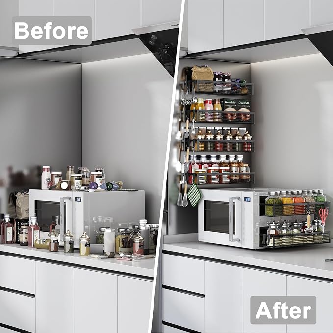 Aufworld Magnetic Spice Rack for Refrigerator, 6 Pack Magnetic Shelf, Fridge Magnet Organizer with Moveable 12 Hooks, Magnetic Fridge Shelf for Kitchen Organization and Storage (6 Pack) - Image 5