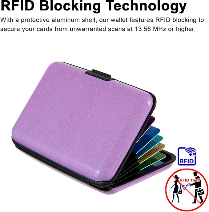 Credit Card Holder, RFID Blocking Metal Card Wallet for Women Men Slim ID Card Holders Protector Aluminum Business Hard Case (Lavender Purple) - Image 3