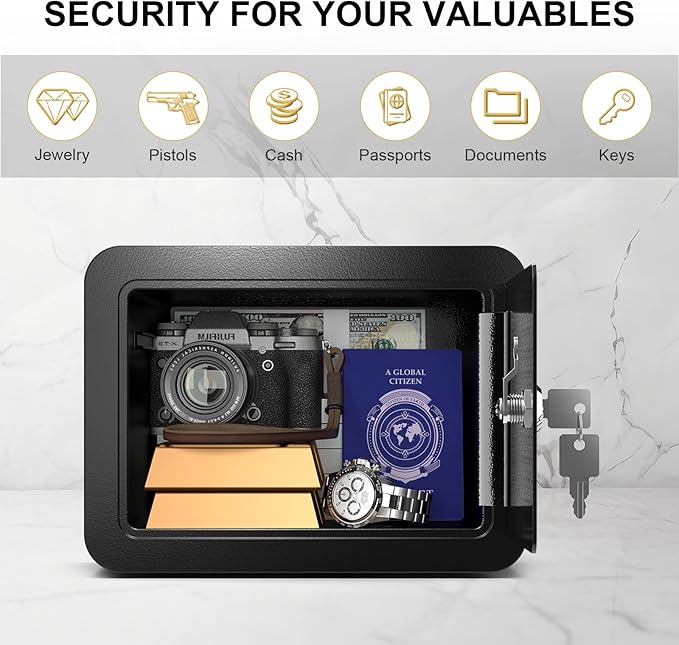 Marcree 0.23 Cub Safe, Small Safe Box with Key, Mini Safe for Kids | Mini Home Safes for Money, Coin and Cash, Security Safes for Kids, Personal Lock Box, Black, 6.69 x 9.06 x 6.69 Inches - Image 5
