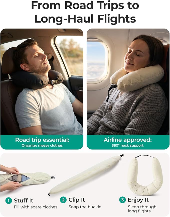 BAGSMART Compression Packing Cubes with Fillable Neck Pillow for Clothes | 1 Wearable Neck Pillow & 5 Travel Bags to Avoid Baggage Fees, Durable, Tear Resistant Washable Taslan Fabric with Card Slots - Image 2
