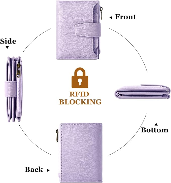 Small Wallet Women RFID Blocking Soft Leather Bifold Compact Card Holder Wallet for Women with Zipper Coin Pocket 4 ID Window - Image 4
