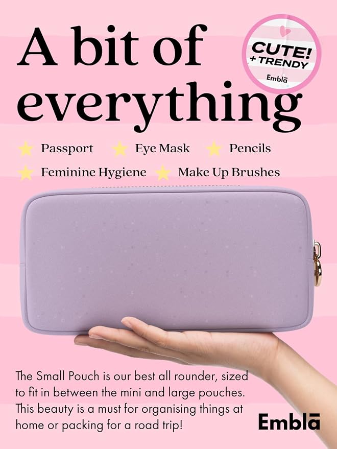 Embla Makeup Bag Travel Cosmetics Pouch and Toiletry Bag, Nylon Zipper Pouch Purse, Cute Make Up Organizer Storage Tote for Women Girls, Waterproof Travel Skincare Case, Small Makeup Bags, Lilac - Image 3