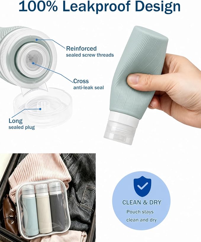 Redfly 13-Piece TSA-Approved Travel Size Bottles for Toiletries, Leak proof | Travel Size Containers, BPA-free silicone, clear toiletry bag, under 3.4oz, wide mouth,travel essentials for shampoo, lotion - Image 5