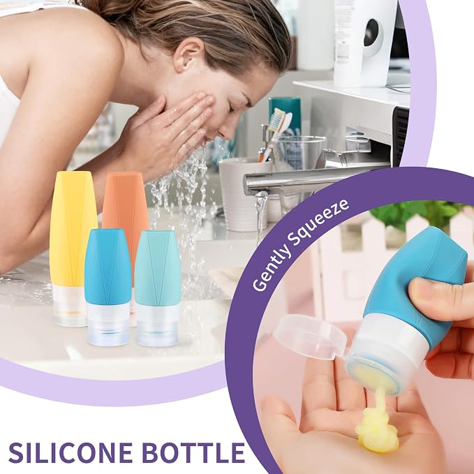 19 Pack Travel Bottles for Toiletries - TSA-Approved Leak-Proof Silicone Containers with Cream Jars Spray Bottles Funnel Brushes & Labels - Portable Refillable Kit for Shampoo Lotion & Conditioner - Image 6