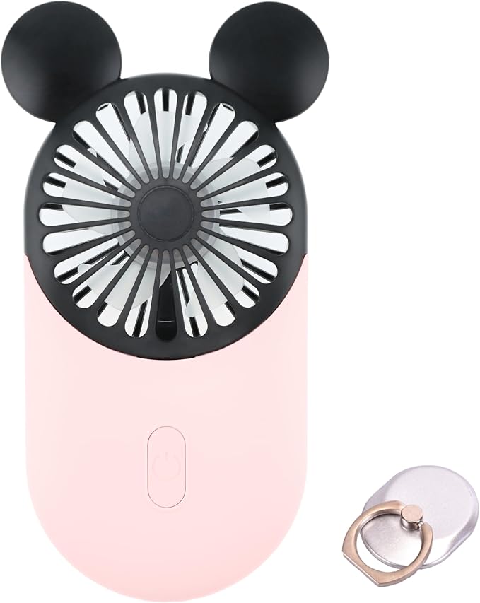 Cute Mouse Mini Fan, Handheld/Neck Portable Personal Fan(Pink) | 3-Speed Strong Airflow Rechargeable Lightweight USB Fan for Travel/Concerts/Cruise/Theme Parks/Sports Events/Gifts by DecoLife