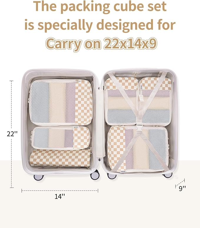 Narwey 6 Set Compression Packing Cubes for Travel Women Men, Travel Cubes for Carry On Suitcase, Durable Compression Luggage Organizer Bags - Image 2