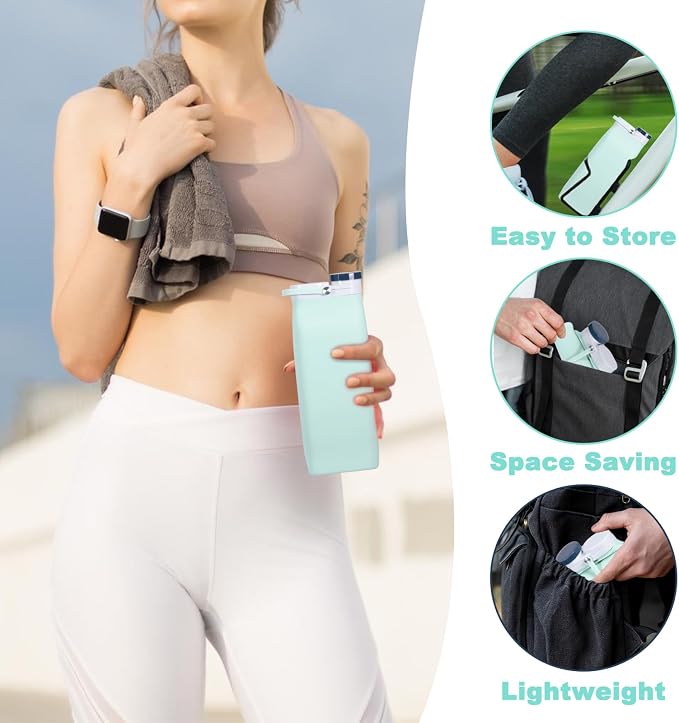 Collapsible Water Bottle,Reusable Foldable BPA Free Silicone Water Bottle,Portable Leakproof Sport Water Bottle for Running Traveling Hiking Camping Lightweight Durable 20 oz (Blue) - Image 6