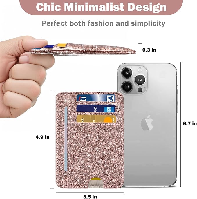 HOTCOOL Card Holder Wallet Front Pocket Minimalist Travel Cute Funny Thin Leather With RFID Blocking Small Credit Card Holder Wallet for Men & Women Girls Organizer Gifts, Glitter Rose - Image 4