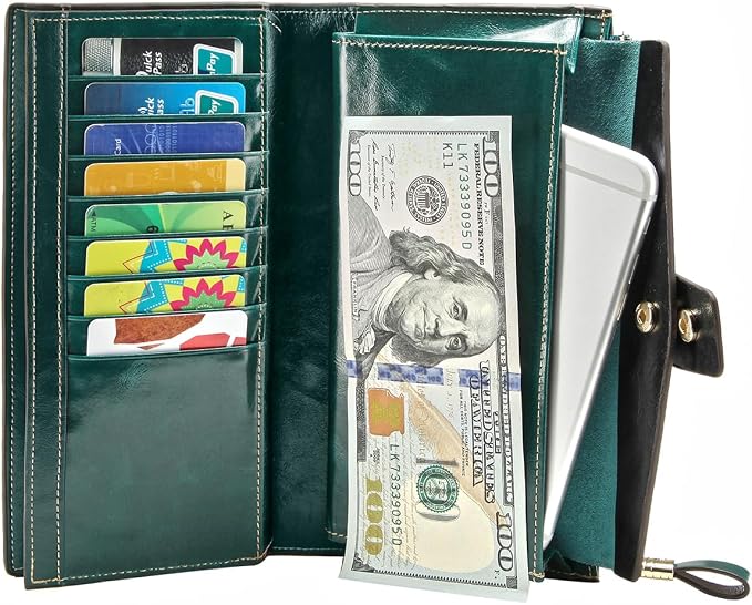 Itslife Women's RFID Blocking Large Capacity Luxury Wax Genuine Leather Clutch Wallet Ladies Card holder - Image 5