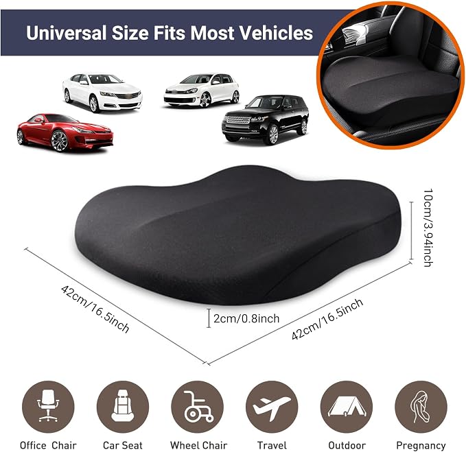 Adult Booster Car Seat Cushion, Wedge Memory Foam Pad for Driving Seat, Effectively Increase Height By 3.94 inch, Car Travel Accessories for Long Trips, (Black) - Image 5