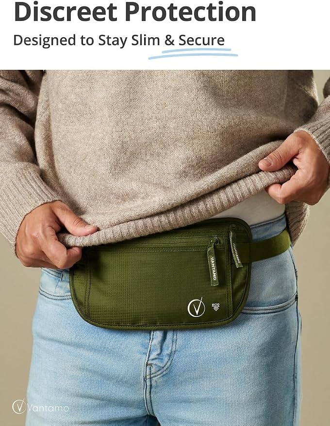 Vantamo Money Belt with RFID For Men & Women, Hidden Passport Holder for Travel, 2 Compartment Travel Fanny Pack for Women Anti Theft - Image 2