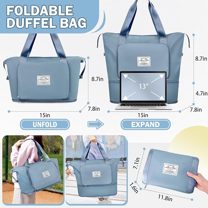 Ranslen Large Capacity Folding Travel Bag,Expansion Travel Duffel Bag with Dry and Wet Separation Portable Travel Duffel Bag - Image 3