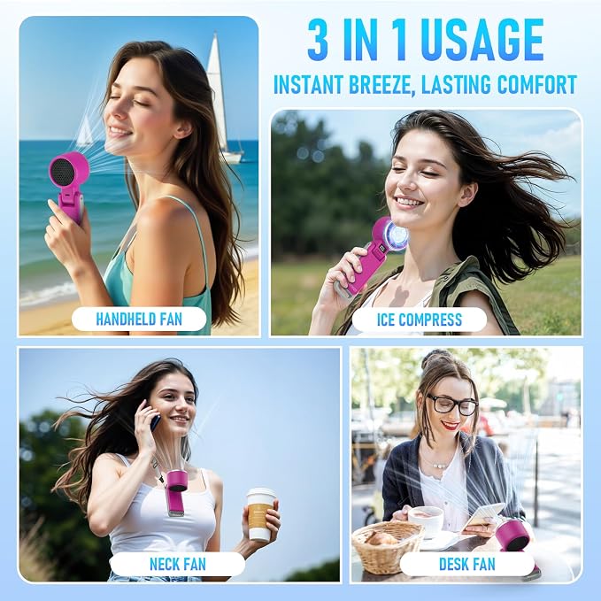 PlayHot Portable Handheld Cooling Fan, Travel Essentials, Gifts for Women | Instant Cooling, 10m/s Airflow, 5-Speed, 10H Max, USB-C Rechargeable, LED Display, 3-in-1 Foldable for Cruise, Beach Vacation - Image 6