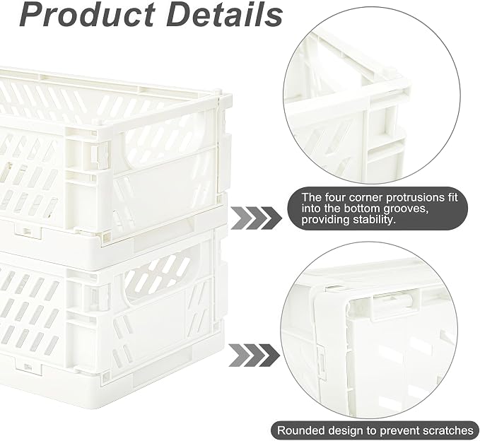 2 Pack Mini Foldable Small Plastic Baskets for Organizing and Storage，Collapsible Storage Crates,Mini Bins for Home Kitchen Bedroom Bathroom Office (White, Large 10x6.5x4) - Image 3