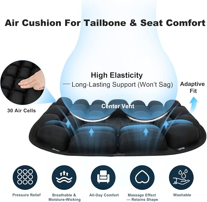 Inflatable Seat Cushion - Airplane Seat Cushion for Long Flights | Inflatable Seat Cushion for Air Travel, Stable & Firm Support for Outdoor Use, Stadium Bleachers & Office Chairs - Image 2