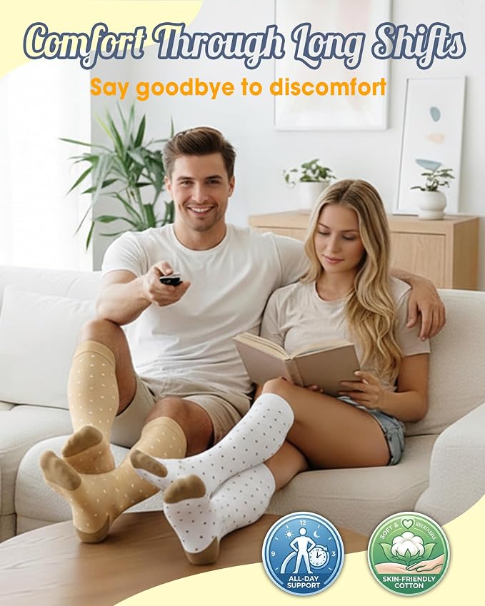 CTHH Soft Cotton Compression Socks for Women Men 20-30mmHg Knee High Socks | Support Circulation for Running, Flying, Nurses, Pregnancy (2 Pairs) - Image 4