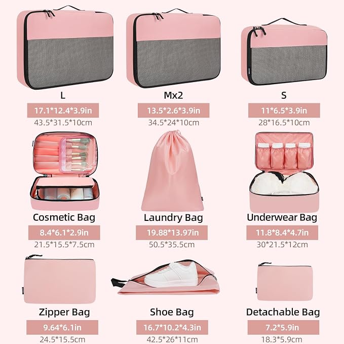 BAGAIL 8 Set/9 Set Packing Cubes Luggage Packing Organizer for Travel, Suitcase Packing Bags for Travel Accessories - Image 2