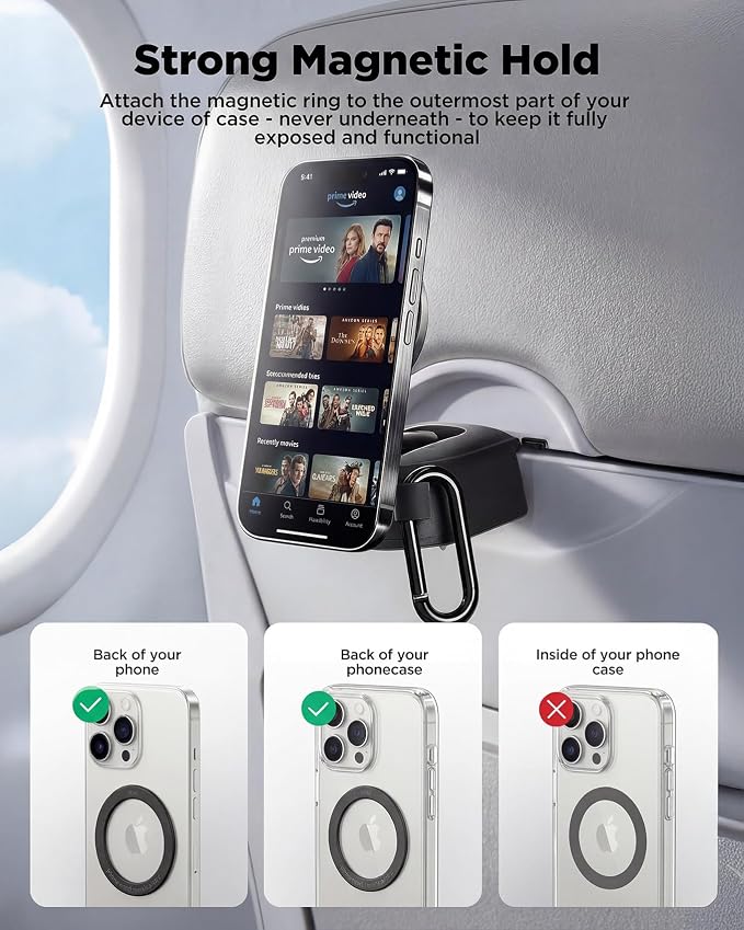 iOttie Treker Travel Essentials Magnetic Travel Phone Holder with 360° Rotation Swivel Head and Magnetic Ring Adapter for Universal Compatibility with MagSafe, Qi2, iPhone, and Android Smartphones - Image 5