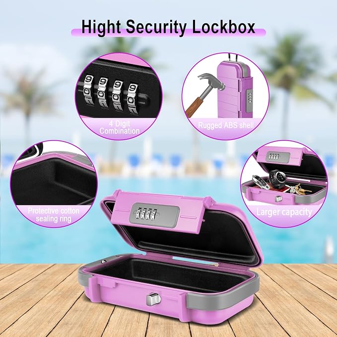BKNOOU Portable Travel Safe with Removable Chain, Anti-Theft Beach Safe Box, Waterproof Combination Lock Box for Travel, Dorm, Beach, Hotel, Car, Home, Office - Image 6