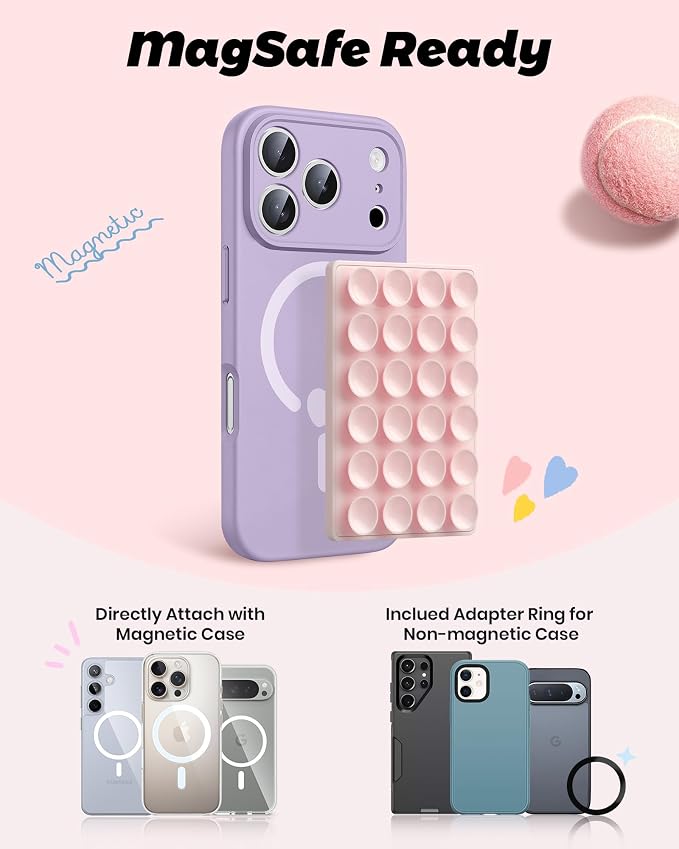 amBand Magnetic Suction Phone Mount for MagSafe Case, Silicone Octo Cup Buddy Sticky Grip Holder for iPhone, Removable Hands-Free Selfie/Video for TikTok Influencers, Women Gift, Light Pink - Image 2