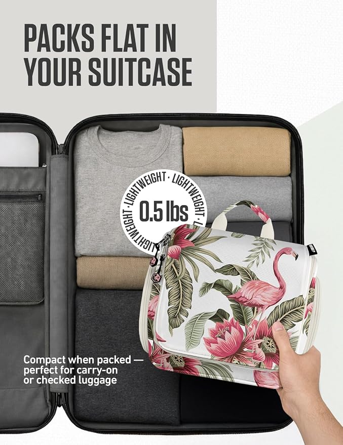 VENTURE 4TH Hanging Travel Toiletry Bag, 17 Compartments - Pink Flamingo | Hangs on rails, hooks or doors; stands upright too. Removable TSA pouch. Water-resistant 900D Nylon, reinforced stitching. - Image 8
