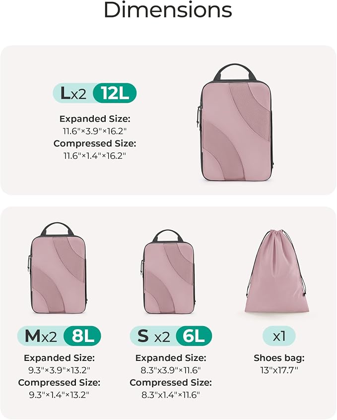BAGSMART Compression Packing Cubes for Travel | Lightweight suitcase organizers bag set, space-saving double zipper expansion for carry-on luggage & travel organization - Image 2