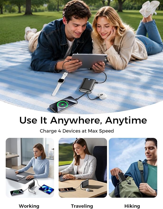 Portable Charger Power Bank 50000mAh Massive Capacity with Wall Plug | Built-in USB-C & iOS Cables, 22.5W Fast Charging Battery Pack with LED Display, Travel Essential for Camping, iPhone, Samsung - Image 7