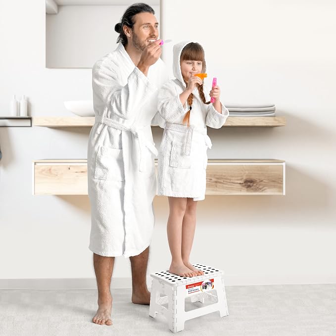 9 Inch Folding Step Stool for Kids and Adults, Holds 300 lb, White | Heavy Duty Foldable Stools, Lightweight, Non-Slip, for Toddler, for Kitchen Bathroom Bedroom Outdoor, Collapsible with Handle - Image 2