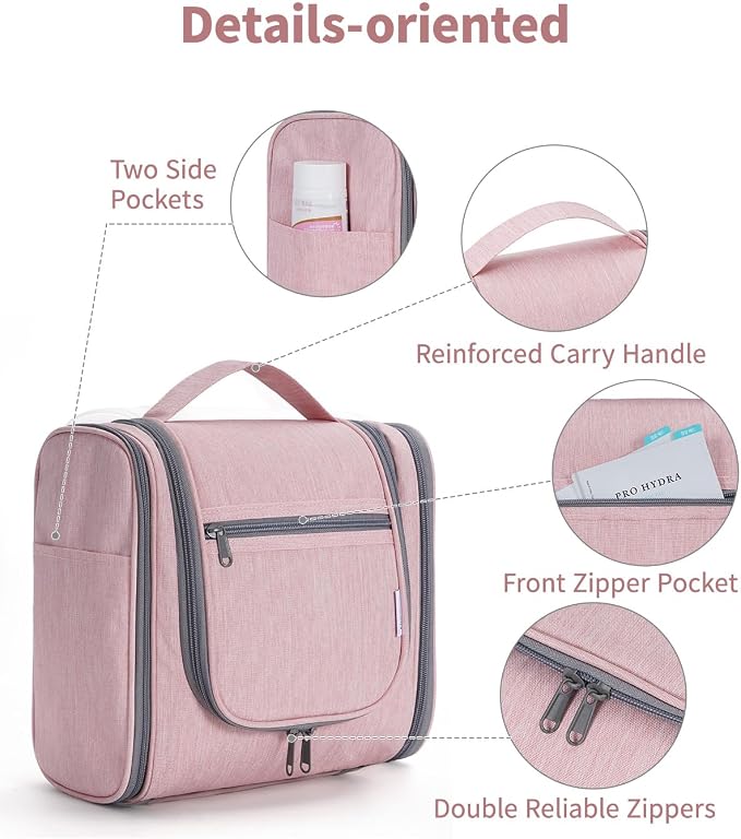 Narwey Hanging Toiletry Bag for Women Travel Makeup Bag Organizer Toiletries Bag for Cosmetics Essentials Accessories(Large, Pink) - Image 6