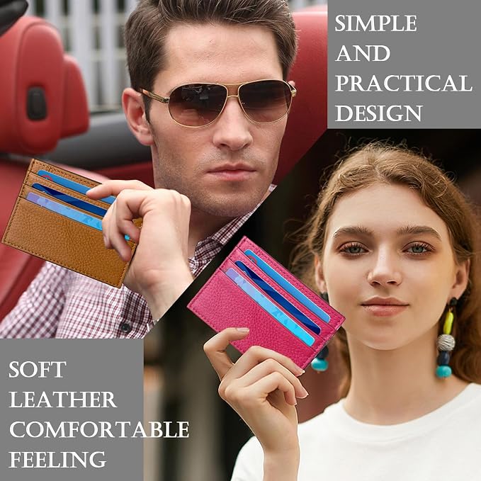 WOXVM Credit Card Holder Wallet RFID Blocking Slim Credit Card Cases Holder Premium Leather Minimalist Front Pocket Small Wallet with 6 Card Slots and 1 Pockets for Men Women (Rose Red) - Image 5